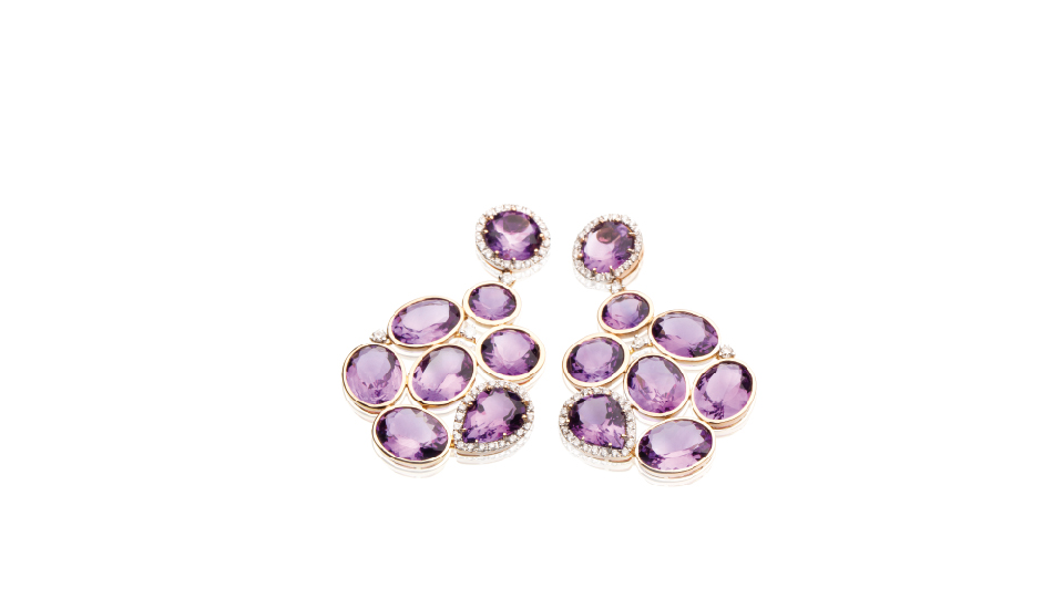 18kt pink gold earrings with amethyst and diamonds