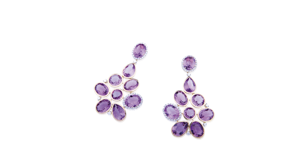 <p>Pendientes en oro rosa 18ktes con amatista y diamantes</p>