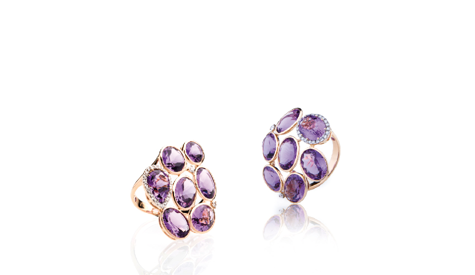 <p>18kt pink gold rings with amethyst and diamonds</p>