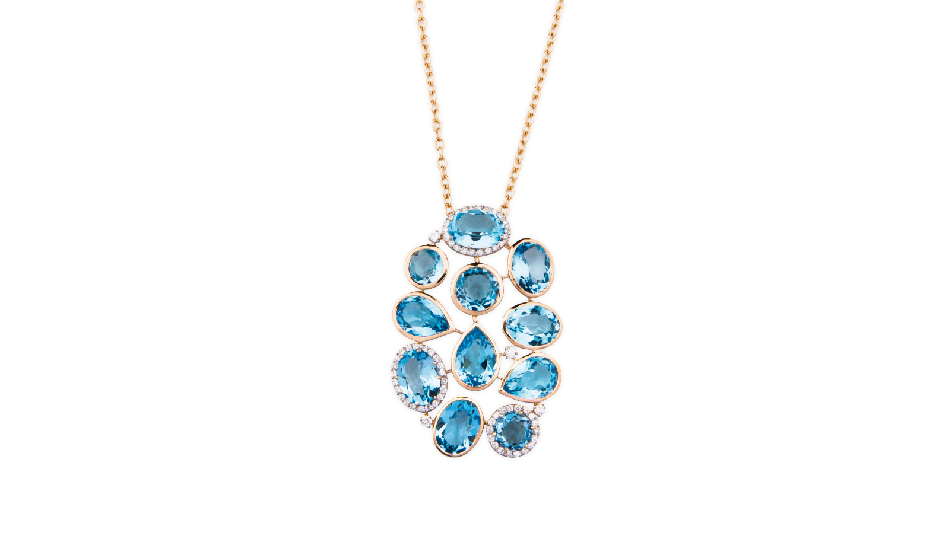 <p>18kt pink gold pendant with blue topaz and diamonds</p>