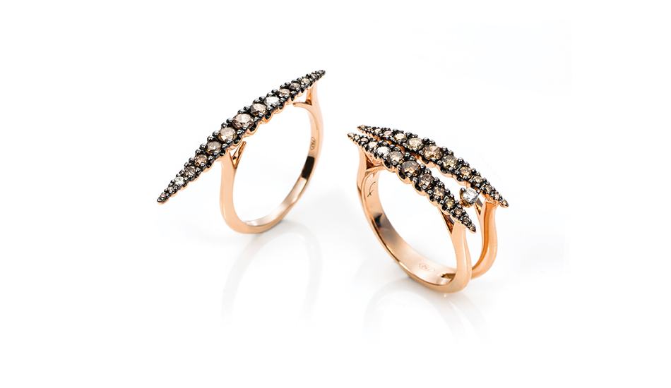 18kt pink gold Rings with brown diamonds