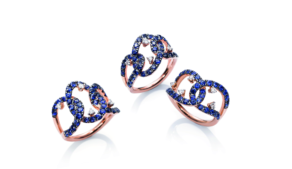 18kt pink gold Rings with sapphires and diamonds