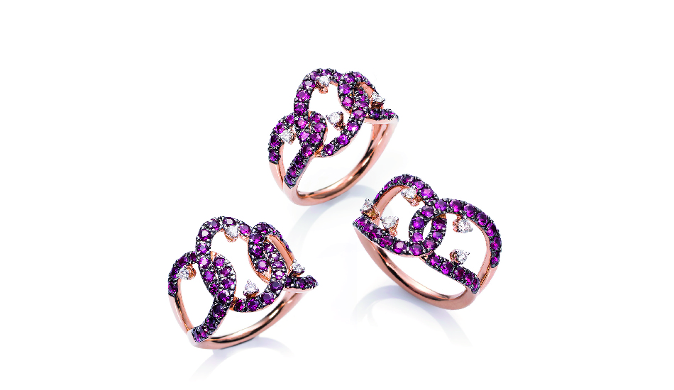 18kt pink gold Rings with rubies and diamonds