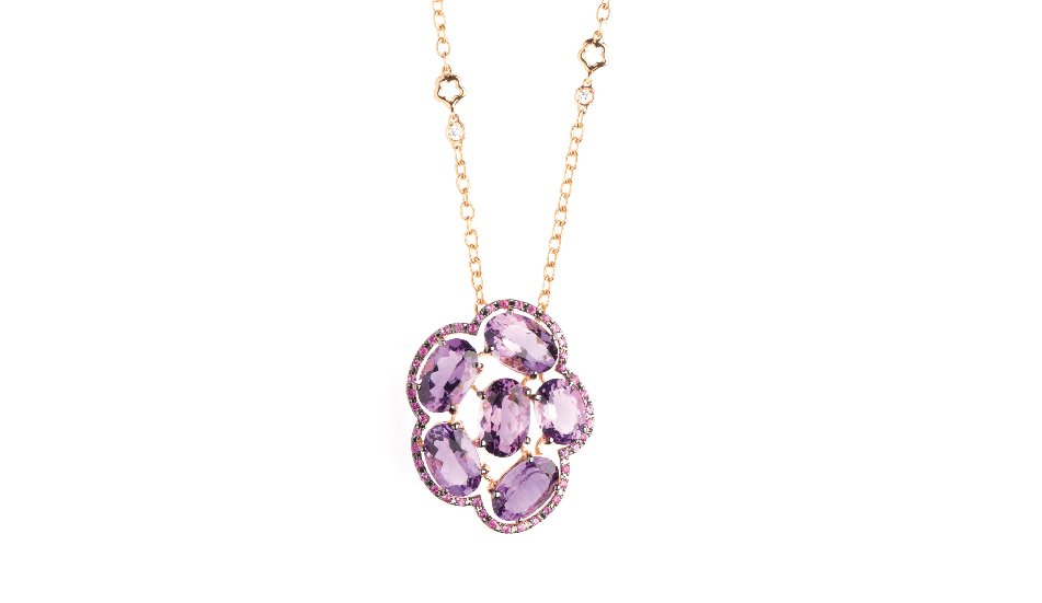 <p>18kt pink gold pendant with amethyst and diamonds</p>