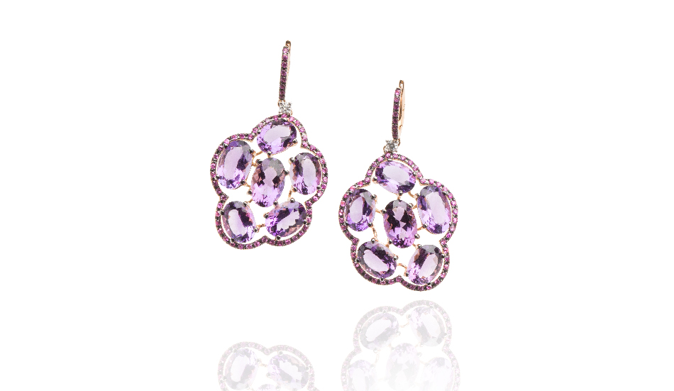 <p>18kt pink gold earrings with amethyst and diamonds</p>