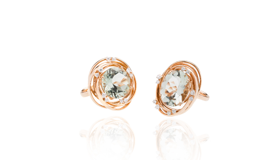 <p>18kt pink gold rings with prasiolite and diamonds</p>