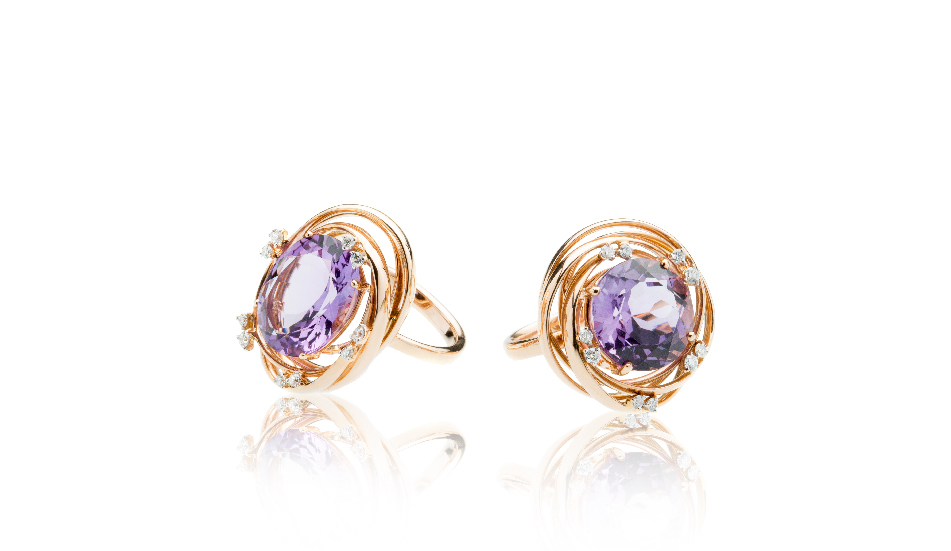 <p>18kt pink gold rings with amethyst and diamonds</p>